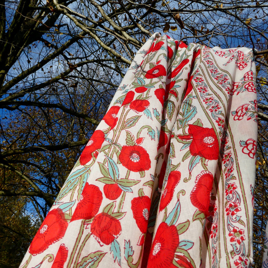 Sarongs Rode Begonia en Blauwe Klokjesbloem