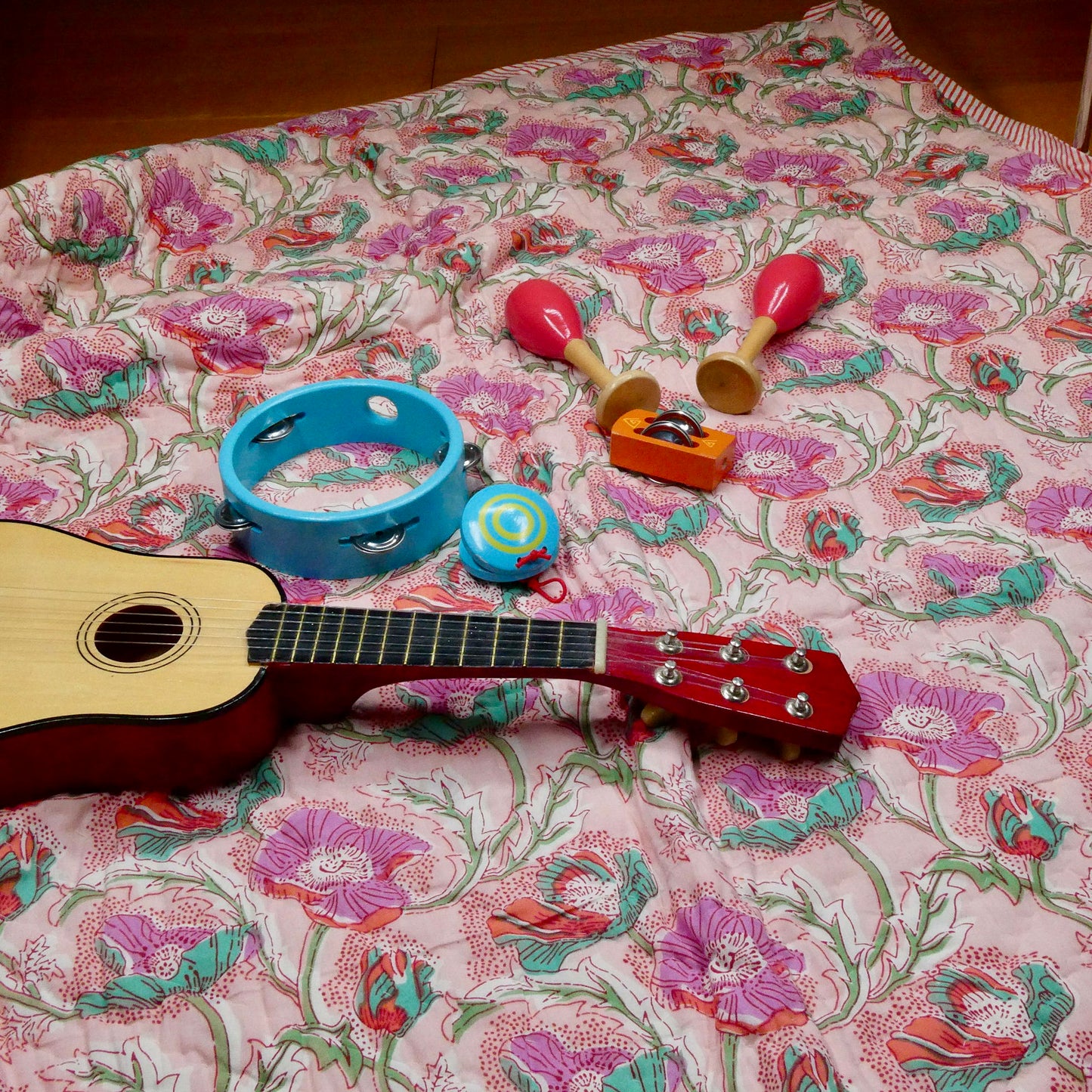baby playmat pink quilted cotton with toys