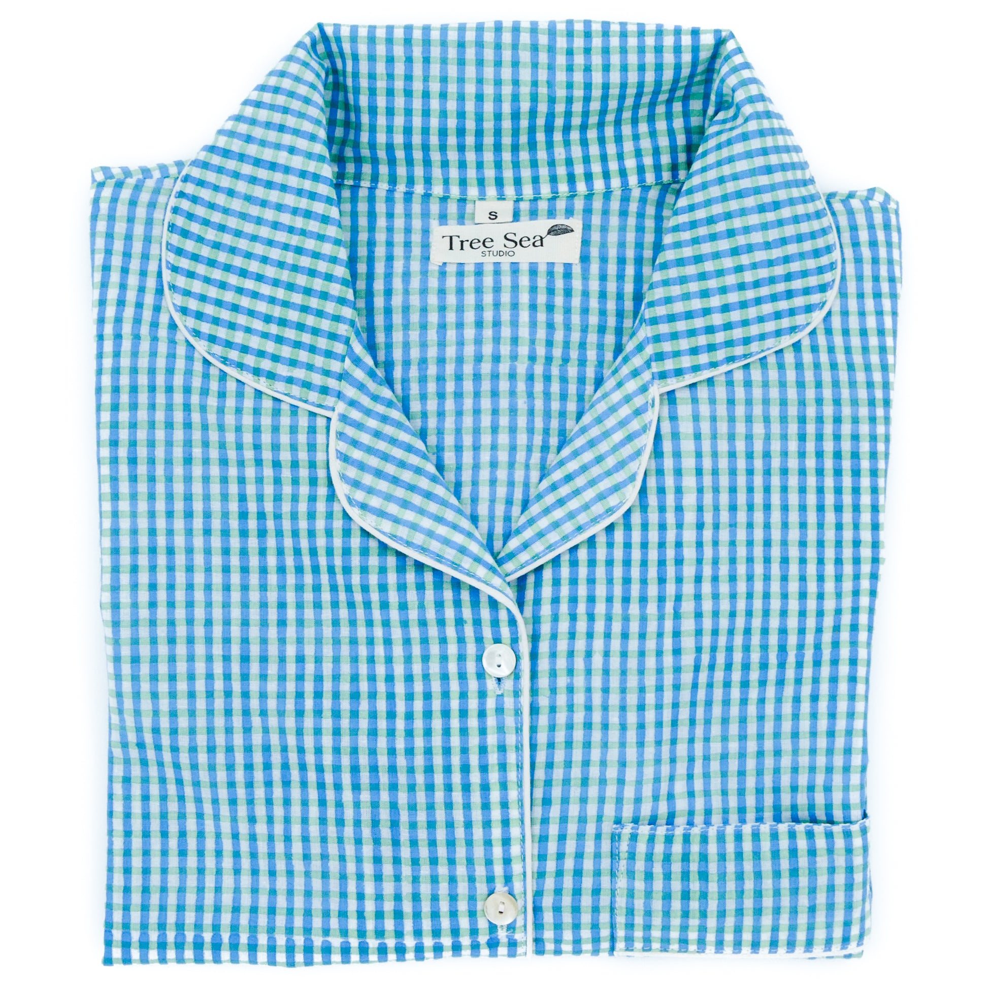 cotton  women pyjama top with blue green stripes