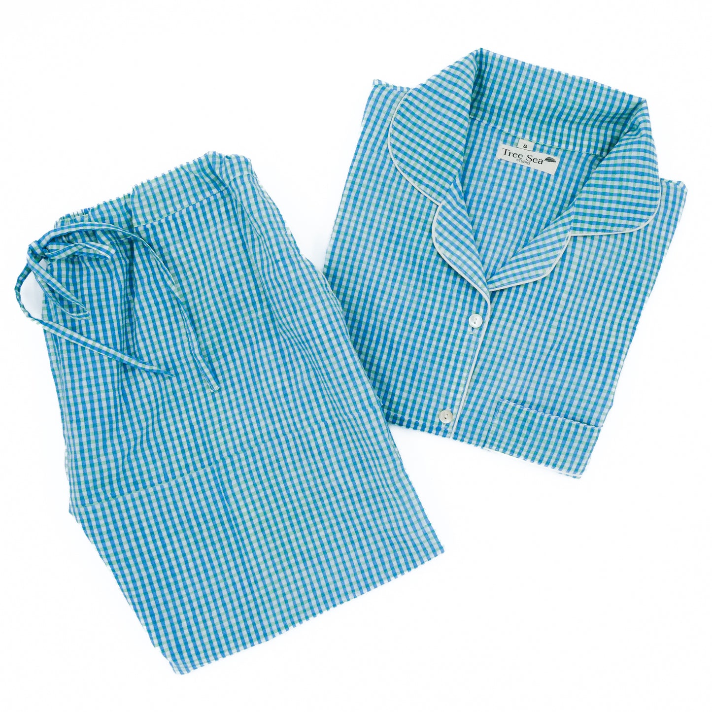 cotton  women pyjama set with blue green stripes