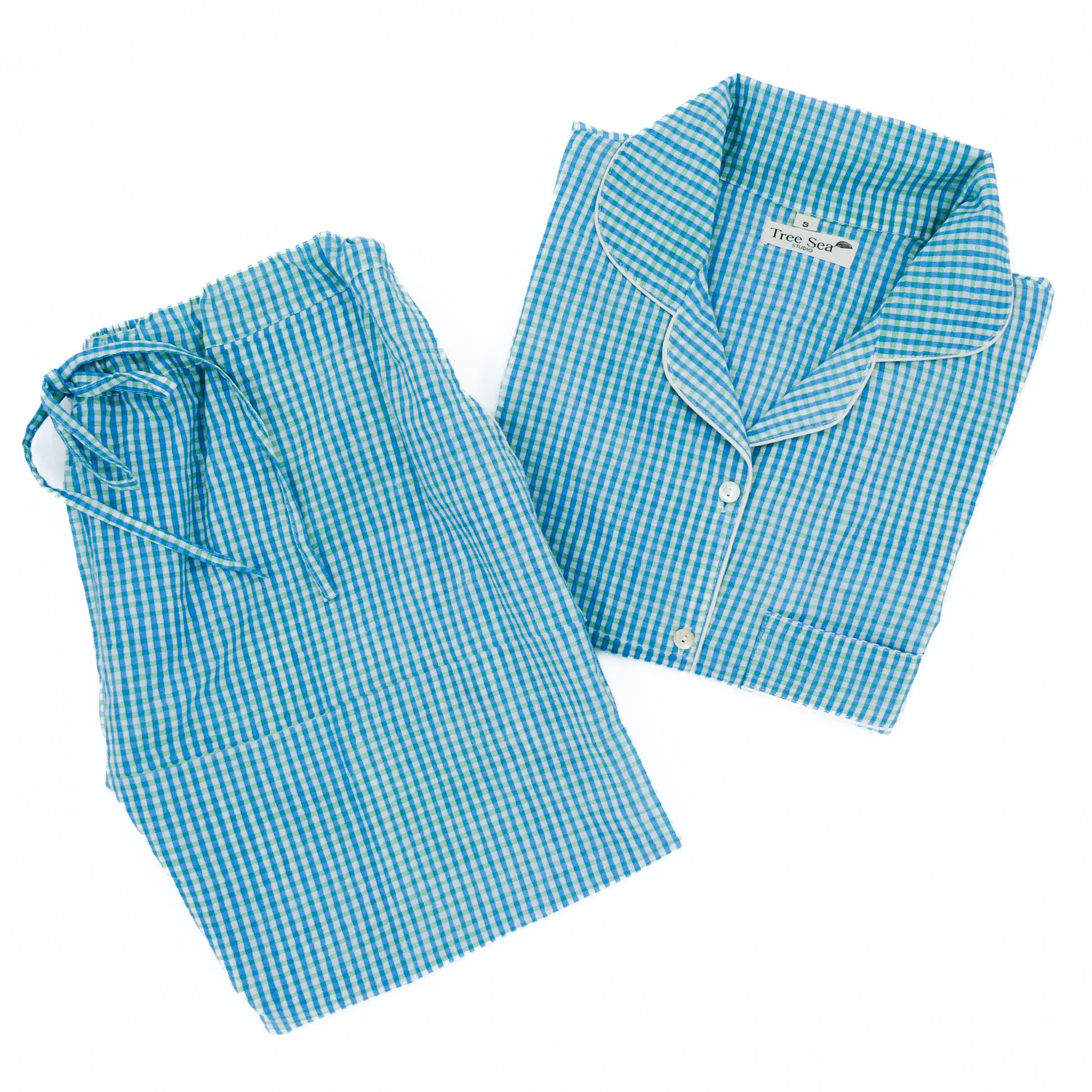 cotton  women pyjama set with blue green stripes