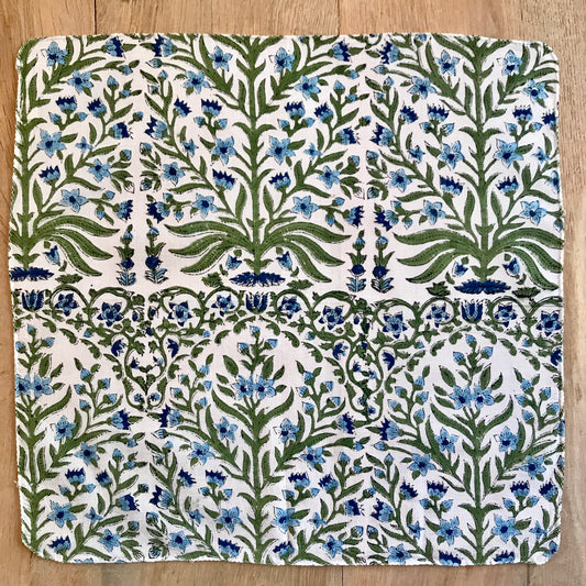 Napkin Blue and Green Floral Ornaments