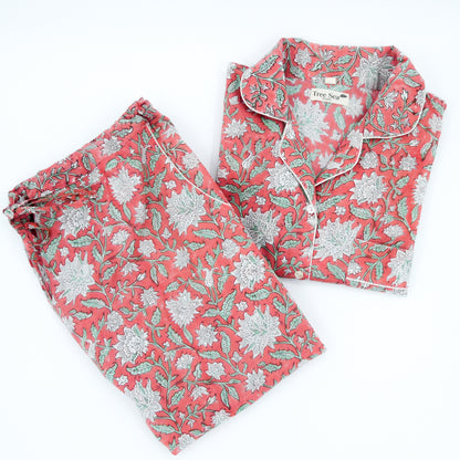 rose cotton pyjama set with floral design