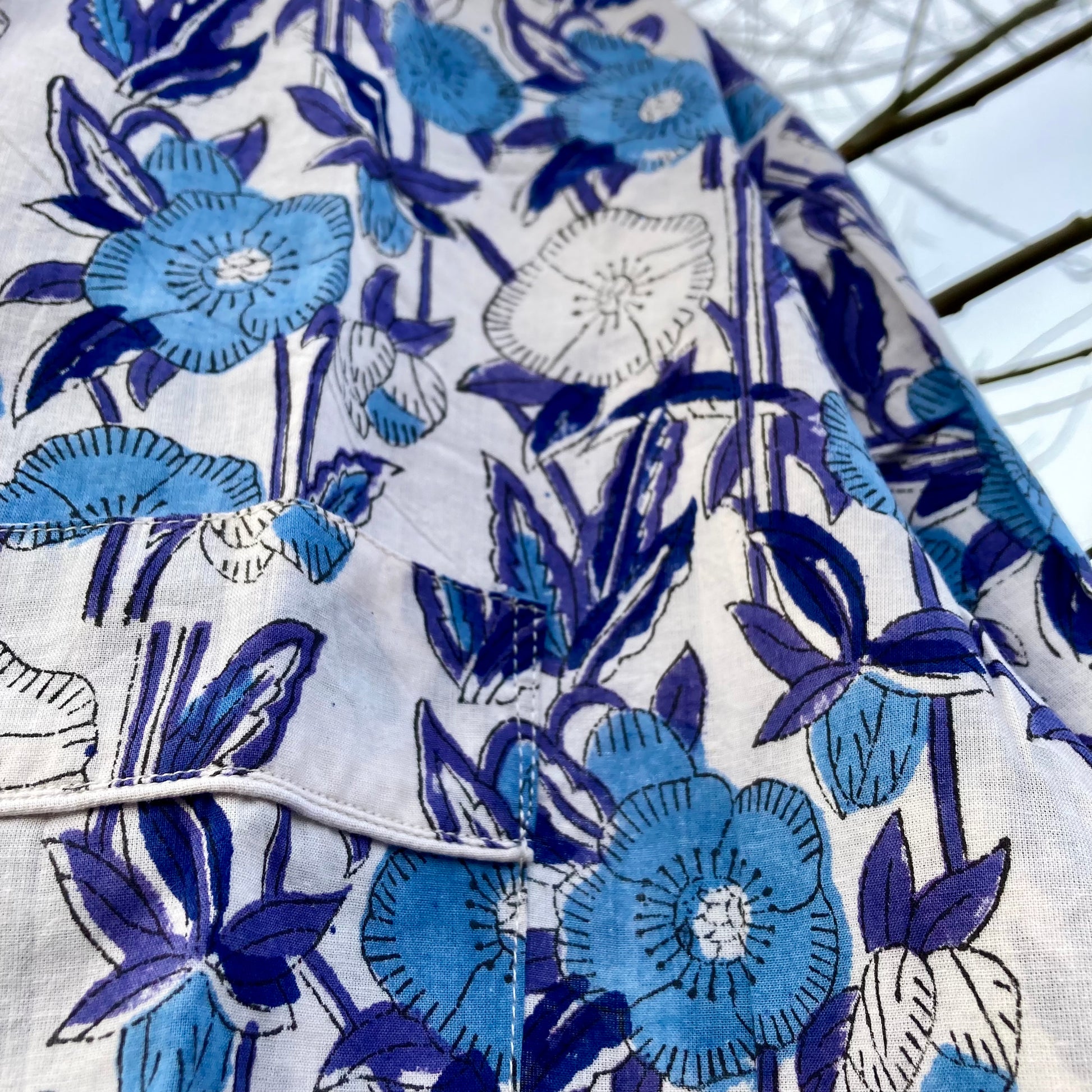 pyjama women top blue white floral design